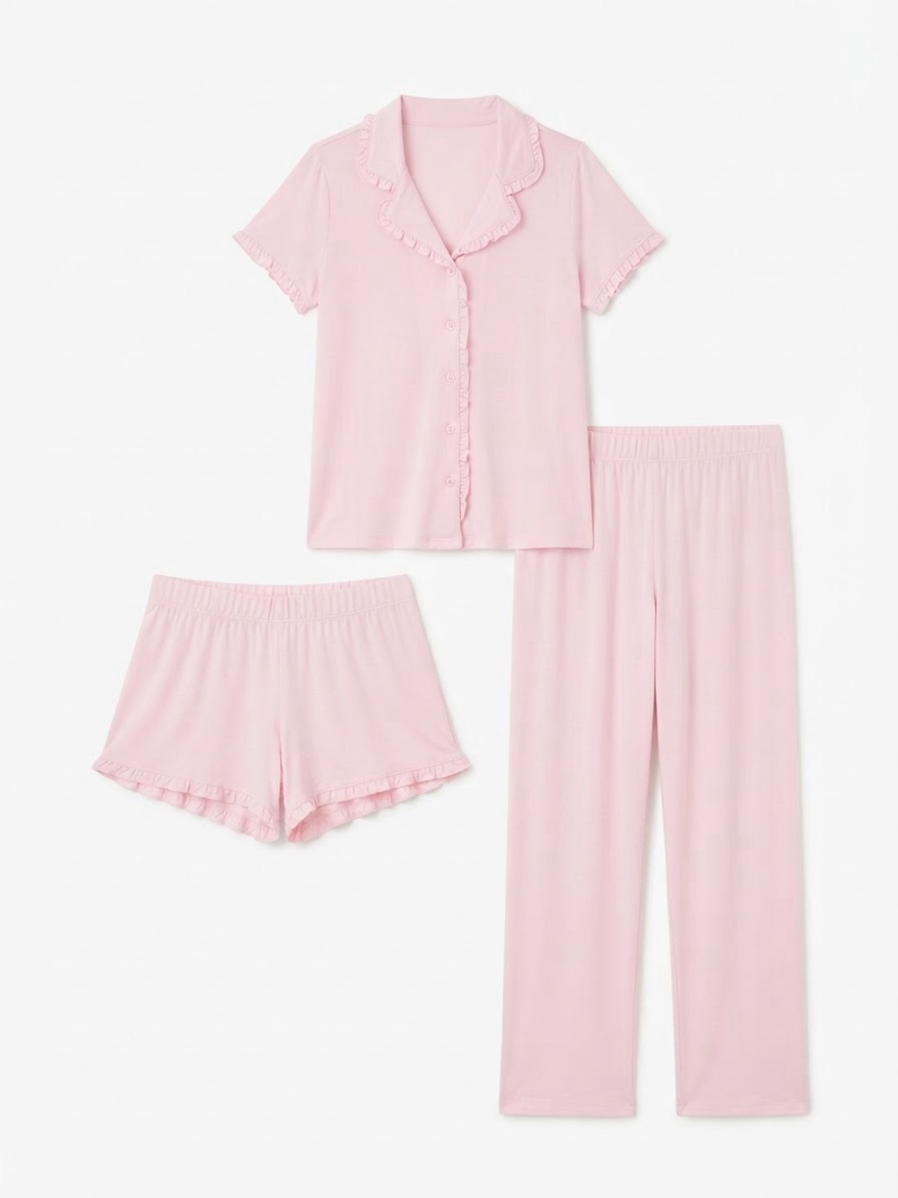 Shabby Chic Light Pink 3-Piece Ruffle Pajama Set medium